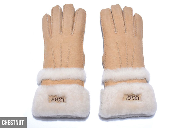 Auzland Women's 'Cora' Leather Suede Double Cuff UGG Gloves - Two Colours Available