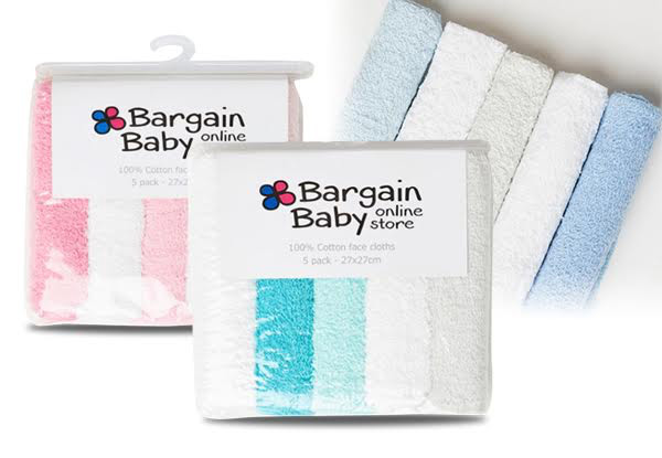 Two Sets of a Five-Pack of Baby Face Cloths - Three Colours Available