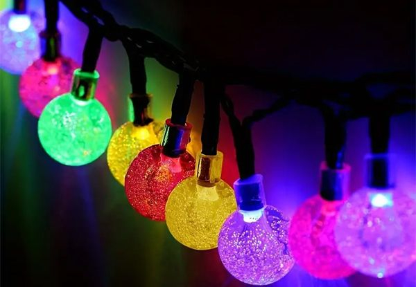 10/30 LED Solar Powered Crystal Globe Balls Fairy String Lights - Available in Two Colours & Two Options