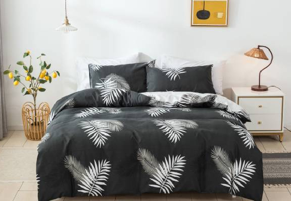 Three-Piece Microfibre Silver Fern Duvet Cover Set - Two Sizes Available