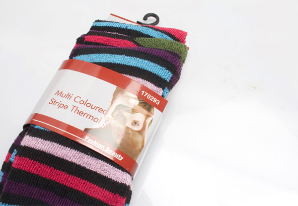 12-Pack of Multi-Coloured Striped Thermal Socks