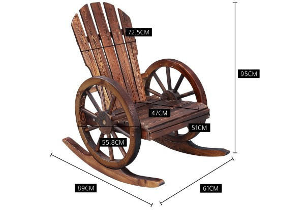 Outdoor Wooden Rocking Chair with Wagon Wheels