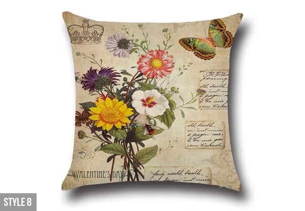 Flower Printed Linen Cushion Cover - Nine Styles Available