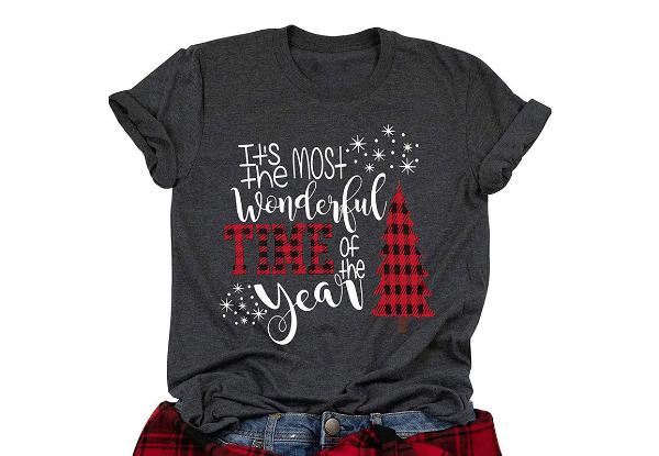 Women's Merry Christmas Printed Short Sleeve Round Neck T-Shirt - Available in Two Styles & Five Sizes