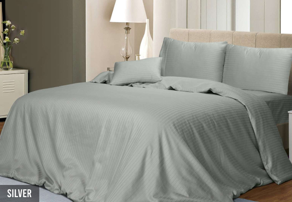 Six-Piece 1000TC Cotton Rich Pin Stripe Quilt Cover Set - Available in Five Colours & Two Sizes