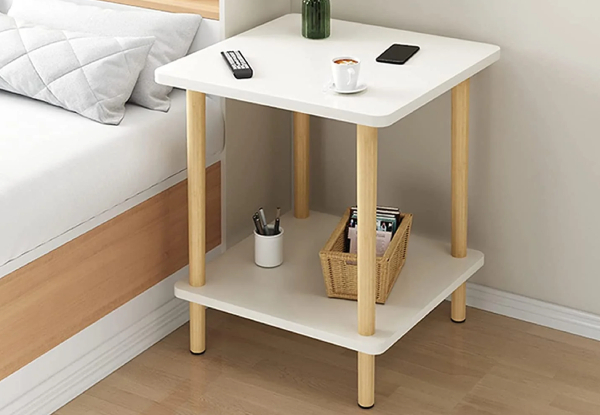 Two-Tier Square Wooden Side Table - Available in Two Colours