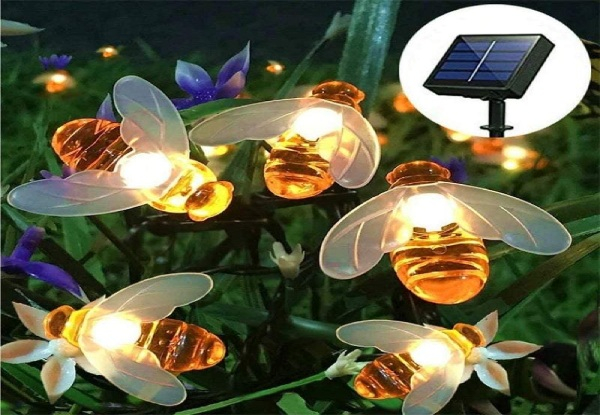 30 Warm White LED Honey Bee Outdoor Solar Powered String Lights