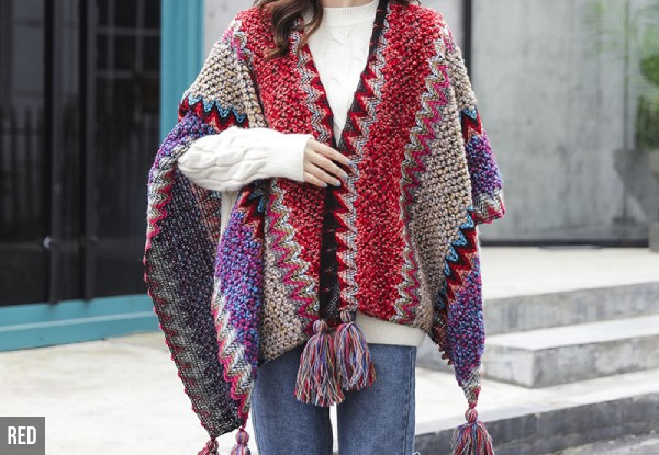 Women's Knitted Poncho Cape - Available in Six Colours