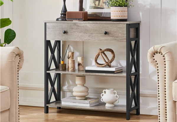 Vintage Wooden Console Table with One Drawer & Two Open Shelves - Two Colours Available