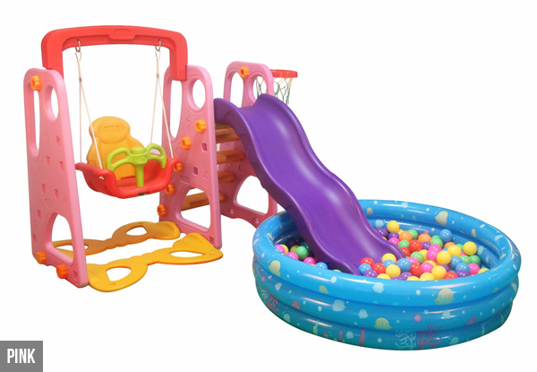 Indoor or Outdoor Kids' Slide & Swing Set incl. Ball Pool & 200 Balls - Blue or Pink Available