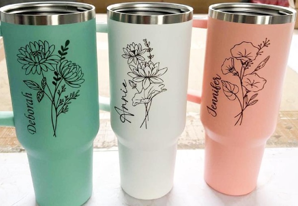 40oz Custom Name Birth Flower Tumbler with Straw & Lid