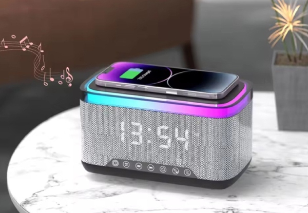 Bluetooth Speaker Smart Alarm Clock with Wireless Charging - Two Colours Available