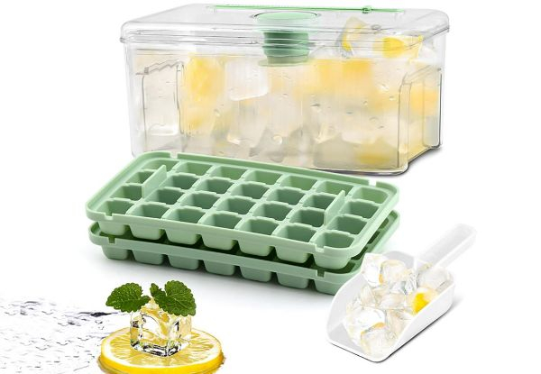 56-Grid Ice Cube Tray with Lid & Bin - Available in Two Colours & Option for Two-Pack