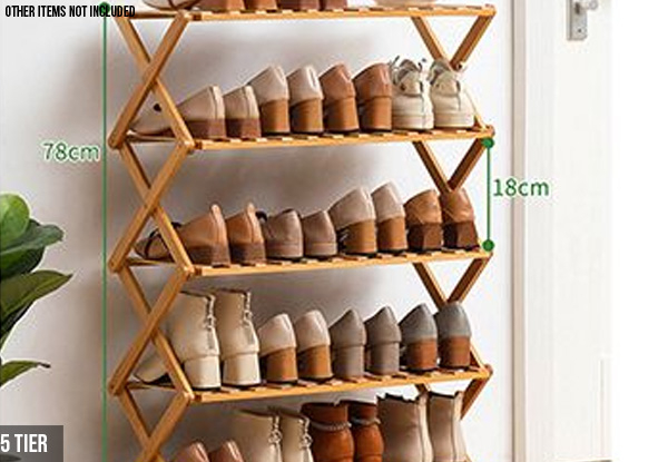 Tiered Bamboo Foldable Shoe Rack Organiser Range - Option for Five-Tier or Six-Tier