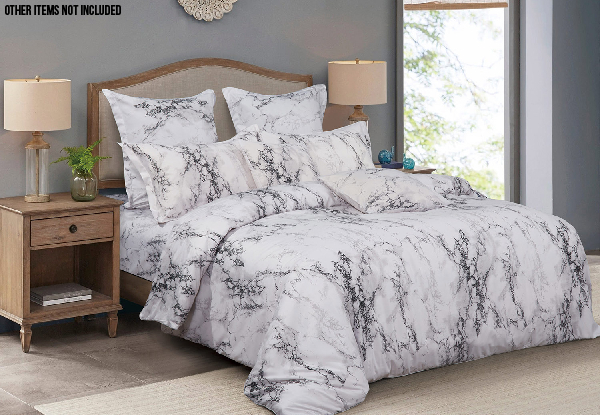White Marble Printed Duvet Cover Set - Three Sizes Available & Options for Extra Pillowcases