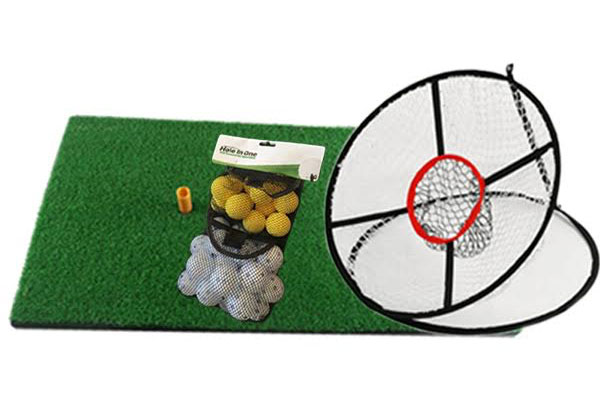 Easy Golf Practice Starter Set incl. Fold-Up Chipping Net, Chip & Dive Practice Mat & 32 Practice Balls