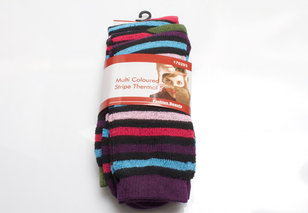 12-Pack of Multi-Coloured Striped Thermal Socks