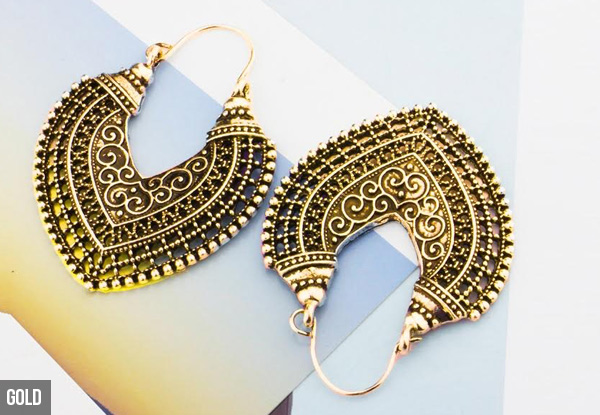 Antique-Look Hoop Earrings - Two Colours Available with Free Delivery