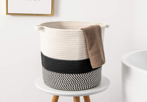 Decorative Woven Cotton Rope Laundry Storage Basket - Two Sizes Available