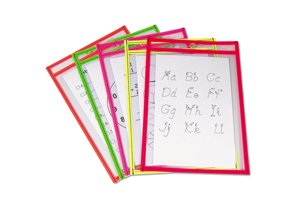 Set of Six Kids Early Learning Reusable Clear Pockets