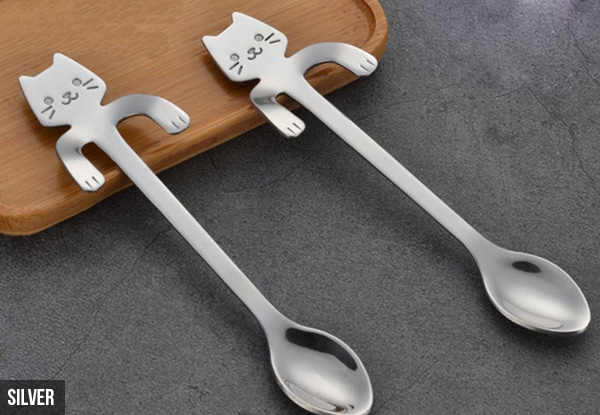 Set of Five or Ten Cat Spoons - Four Colours Available with Free Delivery