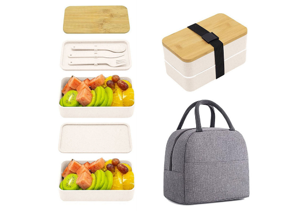 Two-Layer Leak-Proof Bento Box with Cutlery & Insulated Bag - Available in Two Colours & Option for Two