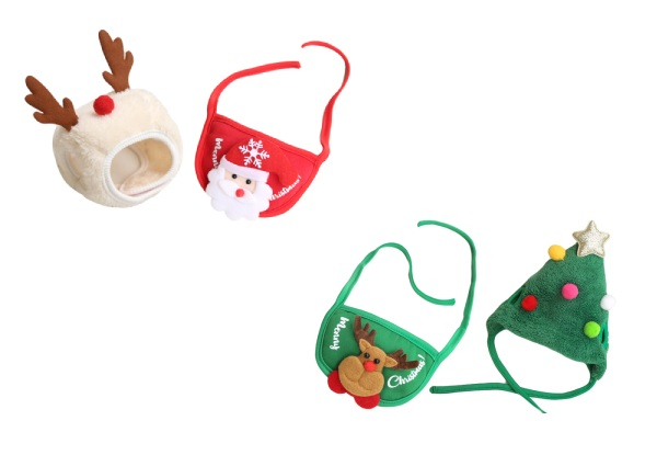 Christmas Hat & Scarf Set for Pets - Two Colours & Two Sizes Available & Option for Two