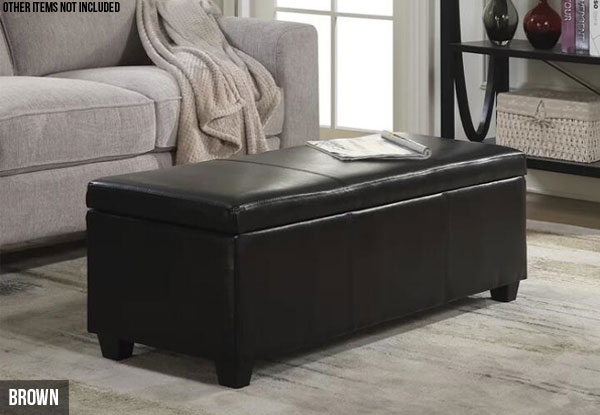 Black Synthetic Leather Storage Ottoman