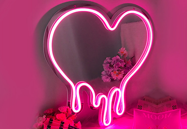 Dimmable LED Melting Heart Neon Mirror Night Light