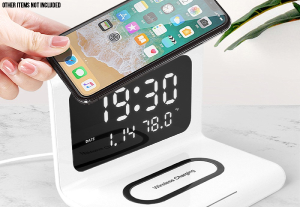 LED Alarm Clock with Wireless Charger - Two Colours Available