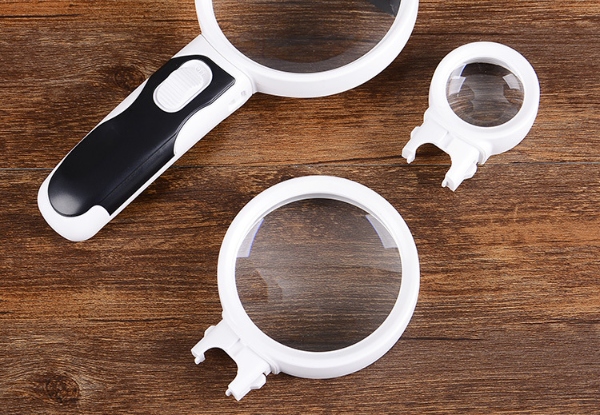 LED-Illuminated Magnifying Glass with Three Interchangeable Lenses