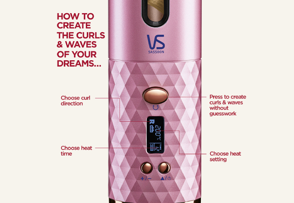 VS Sassoon Unbound Shine-Pro Cordless Auto Curler, 60min