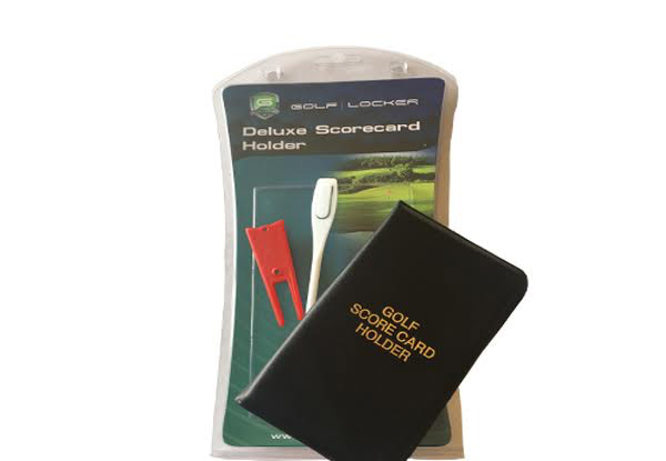 Eight-Piece Golf Accessory Box incl. Three Golf Balls, Golf Towel, 5-in-1 Golf Tool, Scorecard Holder, Gold Pencil & Divot Tool