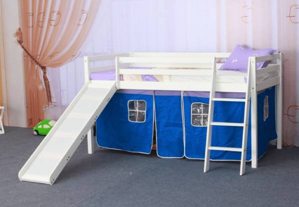 Chiang Mai Pine Cabin Bed with Slide & Blue Tent
