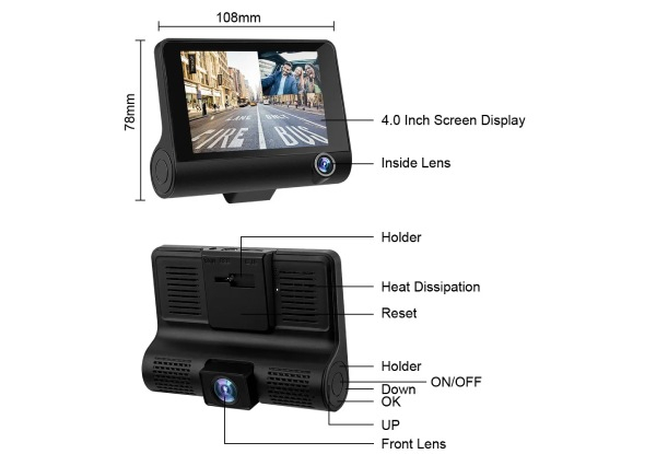 Three-Lens Car Dash Camera