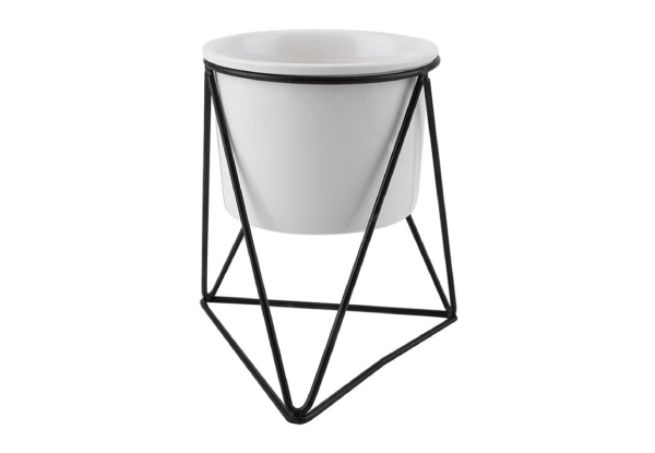 Ceramic Flower Pot with Triangle Geometric Metal Rack - Two Colours Available