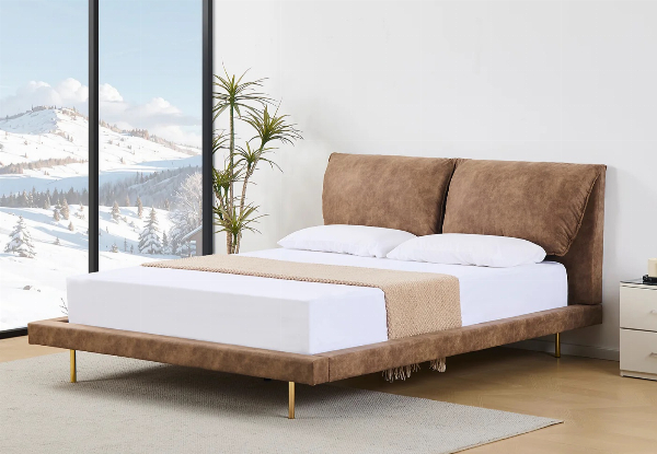 Rowina Queen PU Khaki Bed Frame