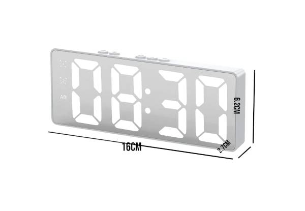 LED Mirror Large Display Desk Clock with Temperature Snooze Dual Alarms - Available in Two Colours