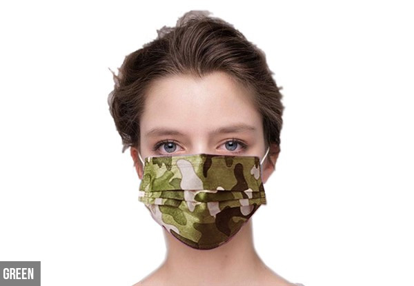 10-Pack of Camouflage Print Face Masks - Three Colours Available & Options for up to 60-Pack