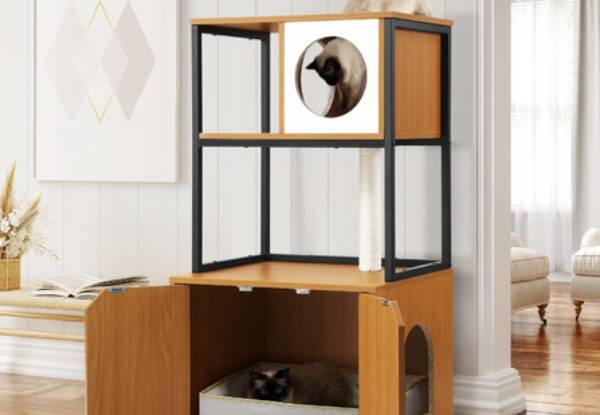 All-in-One Cat Tree Litter Box Enclosure
