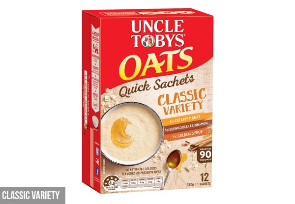 60 Sachets of Uncle Tobys Oats Available in Three Variety Flavours - Free Auckland Urban Delivery Only