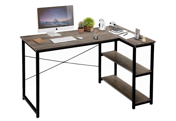 LUXSUITE L-Shape Computer Desk with Storage Shelf - Two Colours Available