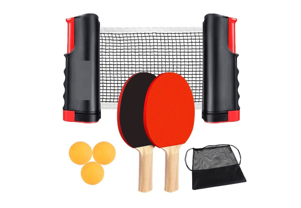 Portable Table Tennis Set with Rackets, Balls, Retractable Net & Carry Bag