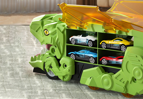 Dinosaur Truck Car Carrier with Six Pull Back Toy Set - Two Colours Available