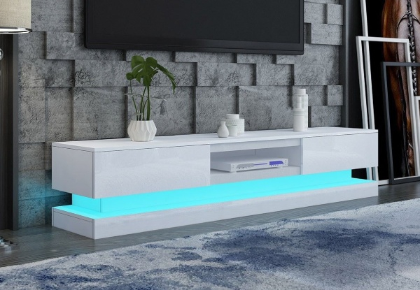 Wood TV Stand Unit with Two Drawers & RGB LED Light