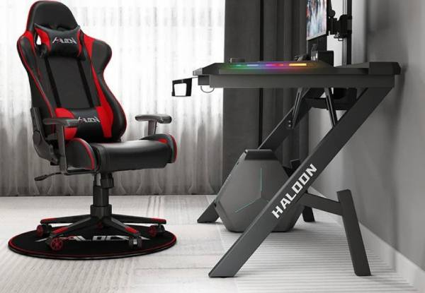 Gaming K-Shaped Desk with LED Light
