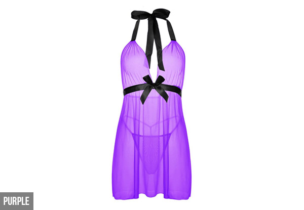 Sexy Halter & Satin Bow Babydoll Set - Two Colours Available