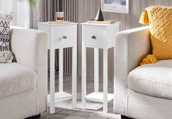 Two-Piece Slim Bedside Table with Storage Drawers