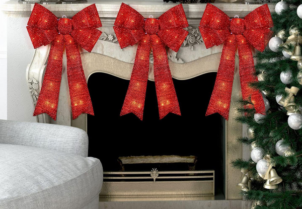 Light Up Christmas Bow - Available in Three Colours & Option for Two, Three & Four-Piece