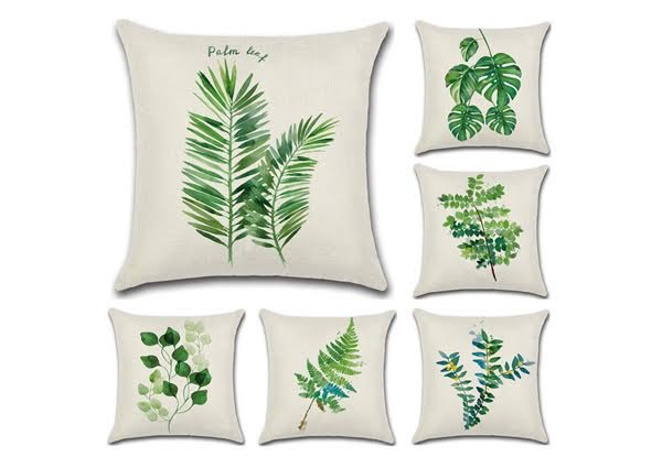 Two Leaf Printed Linen Cushion Covers - Three Sets Available